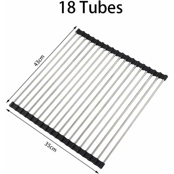 Kjøkkenoppvaskstativ, sammenleggbart oppvaskstativ, rustfritt stål kjøkkenoppvaskstativ, benkeplateoppvaskstativ for vask, oppvaskstativmatte, 43 x 35 cm