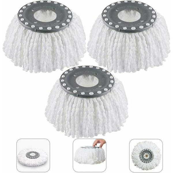 3 kappaletta mikrokuitumopin päätä, mopin päätä, pyöreä vaihtopään 360° kääntyvä mopin pää 360° kääntyvälle moppille (halkaisija 16 cm)