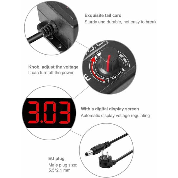 DC3-12V 5A 60W Justerbar Lys Transformator Koblingsstrømforsyning Adapter