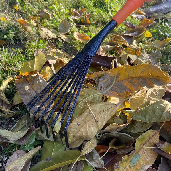 Mini Have Rake 16 Tommer 9 Rod Stål Hånd Vifte Løvrive med Ergonomisk Komfortabel Greb & Rustbestandig - Professionelt Havearbejde Værktøj