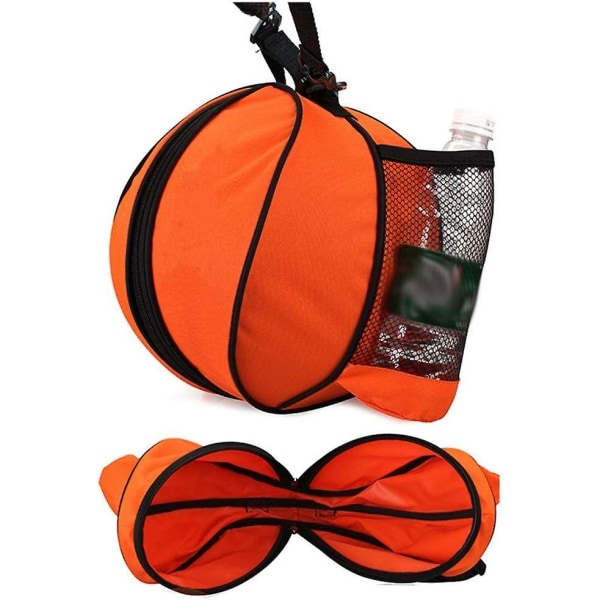 Oransje skulderbag for basketball og fotball, basketballbæreveske med sidelommer