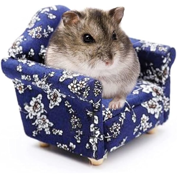 Hamster Mini Bomullssoffa Stol, Liten Djur Blå Säng Mysig med Kudde, Bur Dekor Foto Leksaker, Slappna Av Habitat Hus Tillbehör, Sovplatta Vila Bo för Hamster, Möss, Råtta