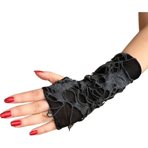 Punk fingerløse hansker for damer, cosplay-hansker med hull, kostymefest, 1 par, svart