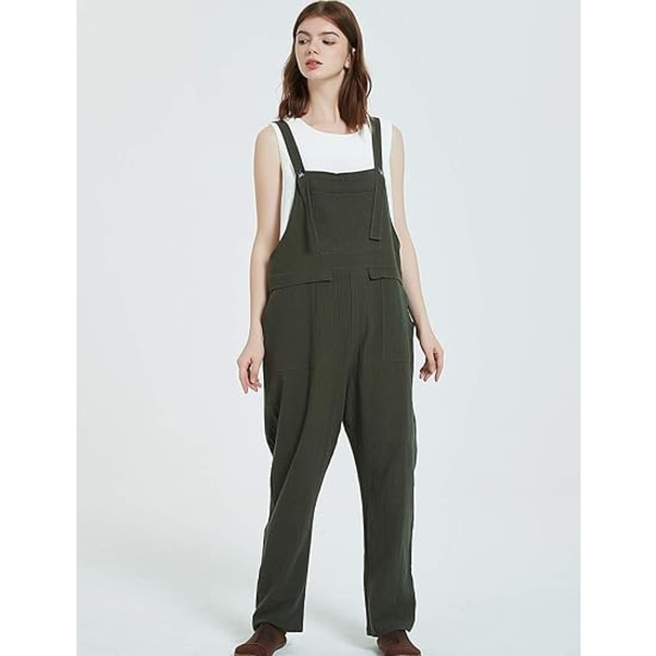 Dames Mode Løs Hør Overalls ArmyGreen XXL