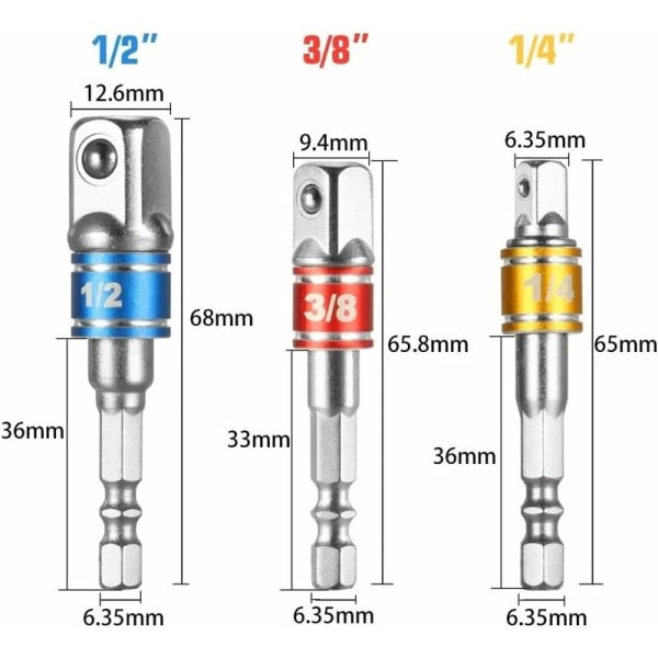 1 st höger vinkel borr och 3 st 1/2\" 3/8\" 1/4\" hylsadapter kit vinkel