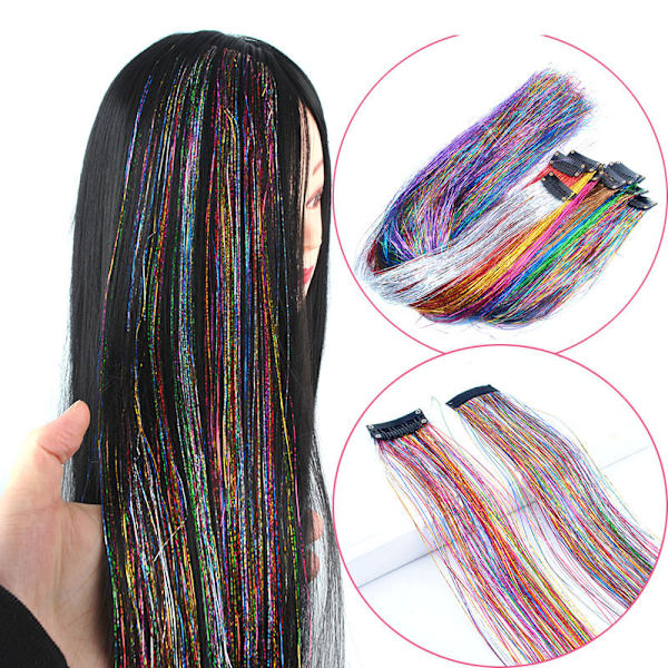 Clip-on hårtrådsett, 6-pakning glitter fehårtråd-extensions