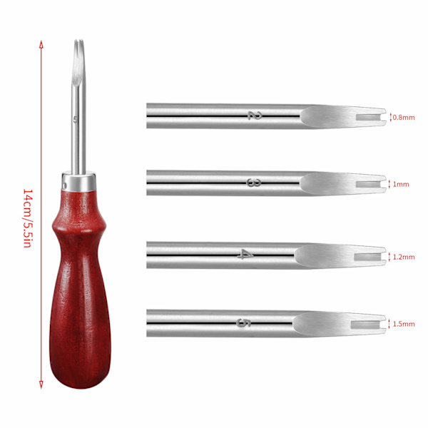 4 stk. skinnkant-skråskjærer, håndverksredskap for skarpe kanter, skjærende skråkant, skinn-skjærende verktøy for DIY (1,5 mm, 1,2 mm, 1,0 mm, 0,8 mm)