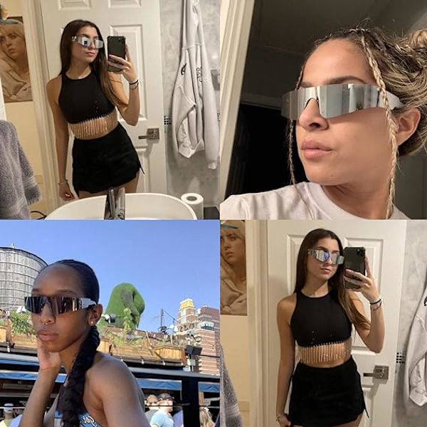 Trendy Rimless Futuristiske Wrap Around Solbriller til Kvinder og Mænd, Cyberpunk Visor