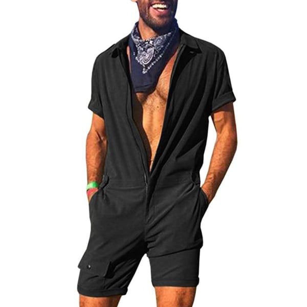 Herre personlighed One-Piece Summer Lynlås Kortærmet Tooling Jumpsuit Suit