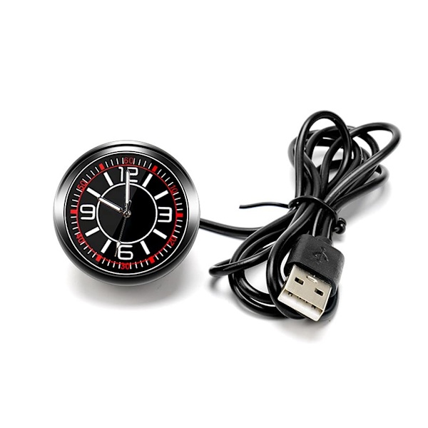 Lysende Elektronisk Kvartsklokke Bildekorasjon Ornament Mini Bil Interiørdekorasjon Klokke, USB-Plugg