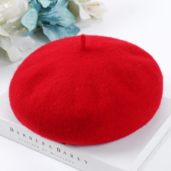 Ull Beret Cap Beret Hat rød