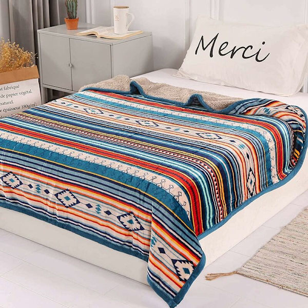 Fleece-peitto 127X152cm, ruudullinen sininen Sherpa-pehmeä mikrokuitupitto, pehmeä ja