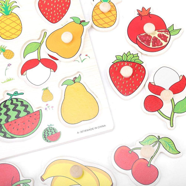 Pussel Träpanel Nummer/Djur/Frukt Knapp/Kognitiv Tidig Utbildningsleksak