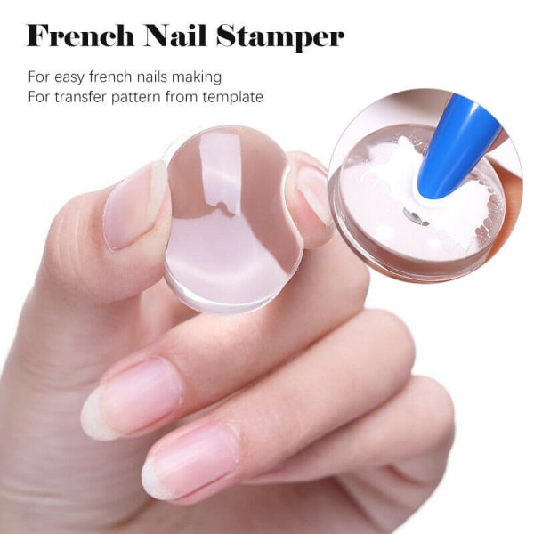Silikone Nail Art Stempling Kit Fransk Design til Manicure Plade Stamp Polis