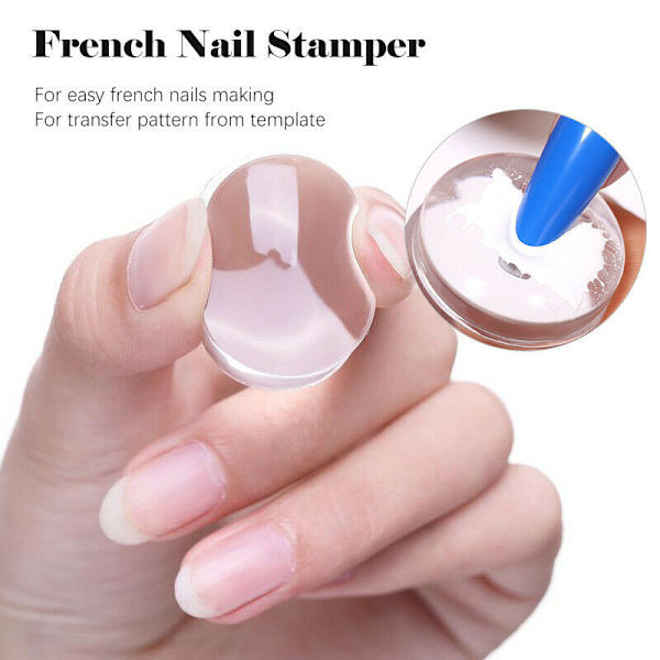 Silikone neglekunst stempel sæt fransk design til manicure plade stempel poleringstætning to sider stempel skraber