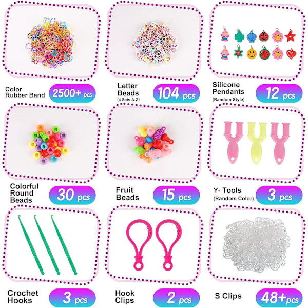 Loom Belt Kit - 2500 deler, 32 farger flerfarget