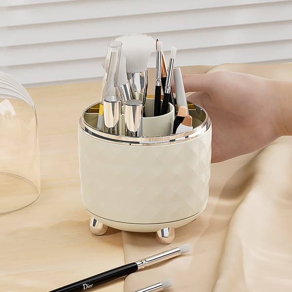 Makeupborsthållare Makeupborste Organizer Förvaring med lock，Mjölk Silver
