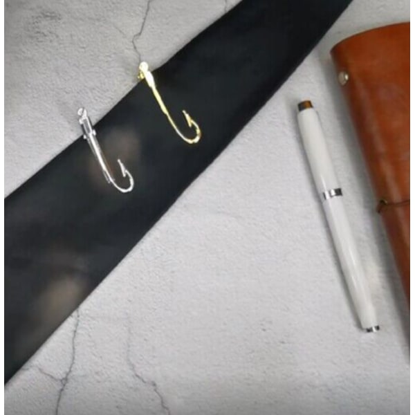 2 stk. fiskekroge slips clips bar tacks mænd sølv gylden tone L