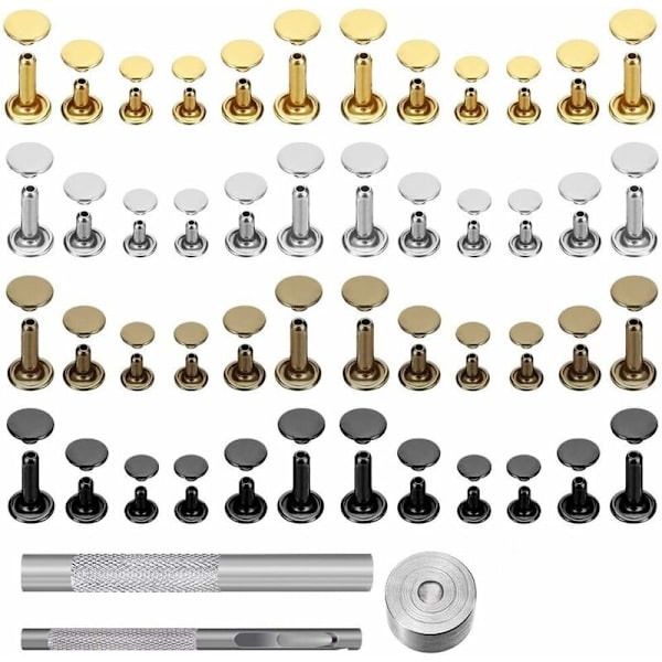 Lädernitset 3 storlekar Dubbla nitar Rörformiga metallnitar med 3 delar Fixeringsverktyg och stanspliers för läderhantverk DIY-nitar 4 färger (480 st)