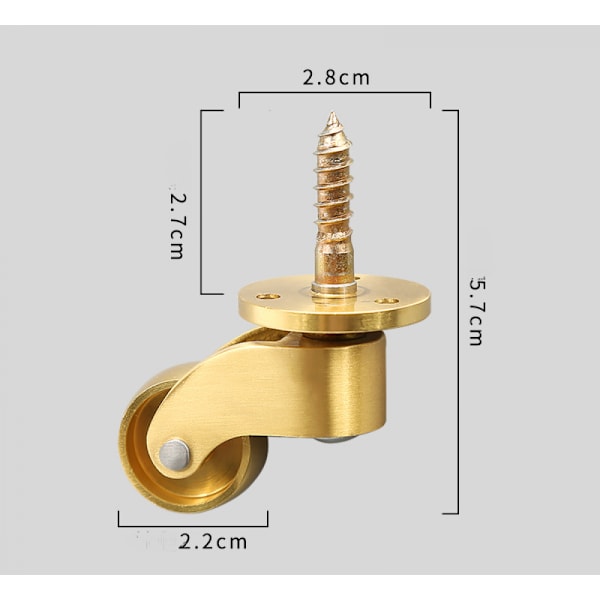 Sett med 4 solide messing universelle hjul 360 dreibare møbelhjul møbelhjul 22*57mm (diameter * høyde)