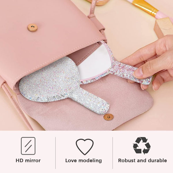 Kätevä peili kahvalla, söpö sydämenmuotoinen käsipeili naisille Bling