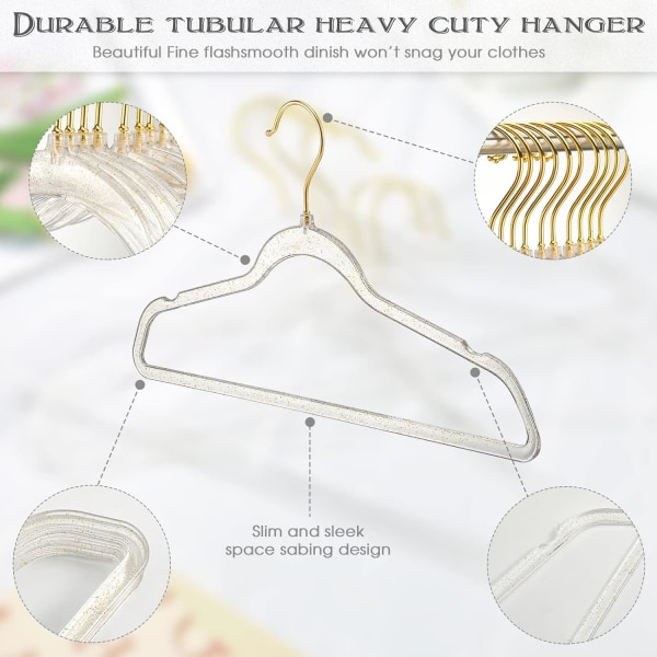 20 Pcs Clear Acrylic Hangers Plastic Glitter Coat Hanger Non Slip Space Sav