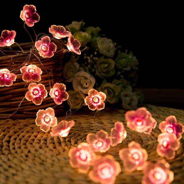 20 LED Kirsebærblomst Rosa Batteridrevne Lyskæder til Jul, Pigeværelse, Soveværelse, Indendørs, Udendørs, Bryllup, Valentinsdag