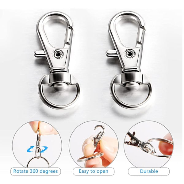 100 stk. Karabiner Nøglering (50 Drejelige Karabiner + 50 Nøglering), Nøglering Klips, Hummer Spænde til DIY Smykkefremstilling