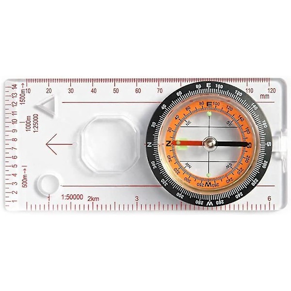 Compass Ruler Scale Magnifier - Scoutverktyg för vandring, camping, båtliv, en