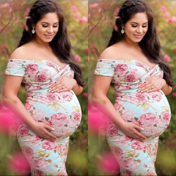 Äitiys Elegant Fitted Maternity Gown lyhythihainen Cross-Front V-kaula Slim Fit Maxi Valokuvausmekko Valokuvausta varten