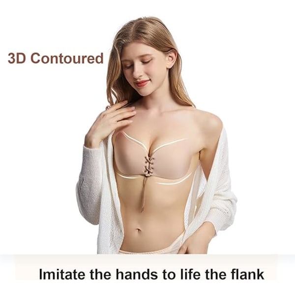 2 Strapless BH för kvinnor, självhäftande BH, beige, svart, push-up BH