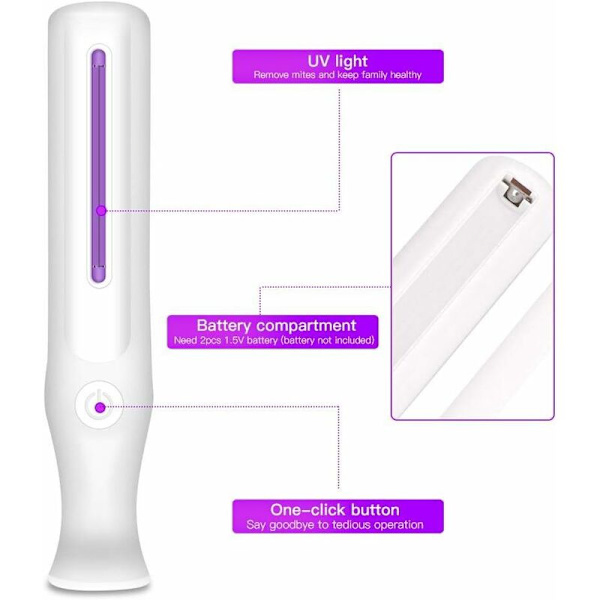 UV-germicidlampe, bærbar ultrafiolett lysmidd-dreperlys, mini ultrafiolett midd-dreperstang for klær, leker, teppe, datamaskin