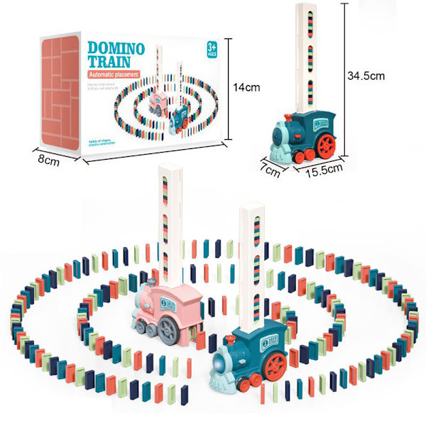 60-bitars domino-tågbyggset, elektriskt dominotåg, blått