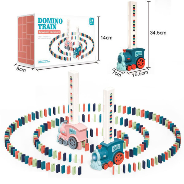 60-delad Domino Train Brick Set, Domino Train Toy Electric, Blå