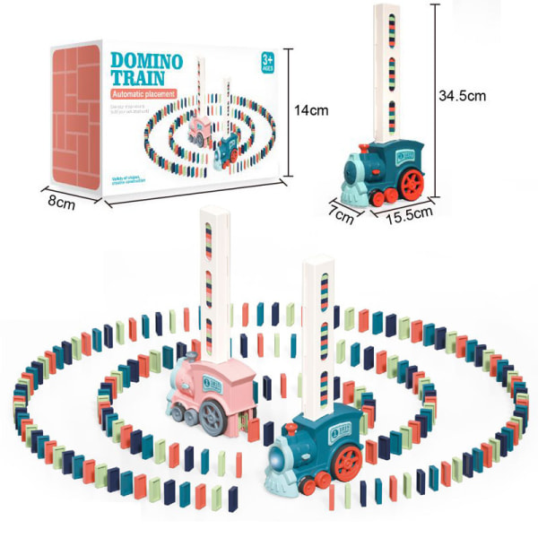 60-delers Domino Train Brick Sett, Domino Train Toy Electric, Blå