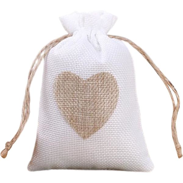 25 stk. Juteposer med Hjertemønster Snøreposer Slik Gaveposer Jute Dåbsposer 10*14CM