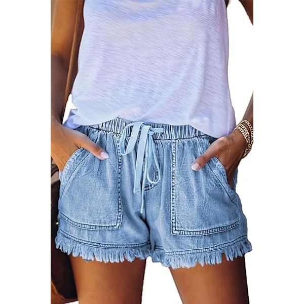 Womens Letvægts Shorts Casual Baggy Trendy Short Pants Elastisk Talje Dra