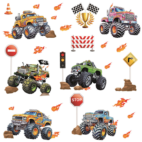 Construction Car Wall Stickers Truck Tractors Vehicles Wall Decor for Boys Kids Room Playroom