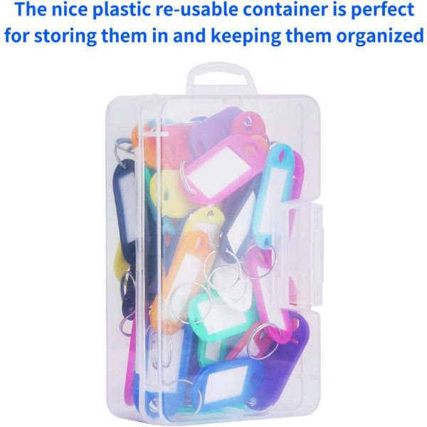 Pakkaa 50 muovista avaintarraa säiliöineen, avainetikettejä renkaalla ja etiketti W