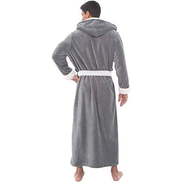 Miesten kylpytakki paksu fleece lämmin huppari kääre kylpytakki yöasu harmaa L