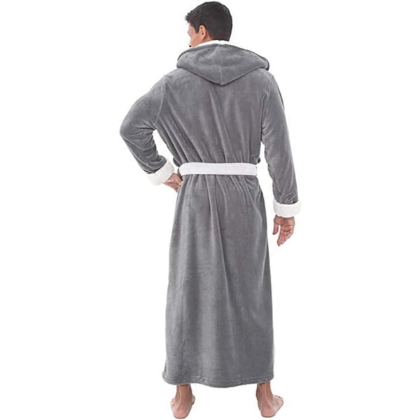 Morgonrock för män, tjock fleece, varm huvtröja omlottrock Sovkläder grå L