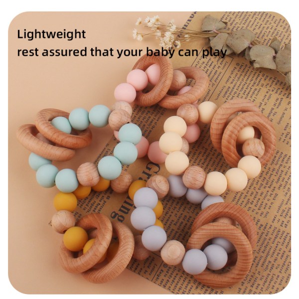 Baby Binder Ring Leksak, silikon och naturligt trä Baby Armband Binder
