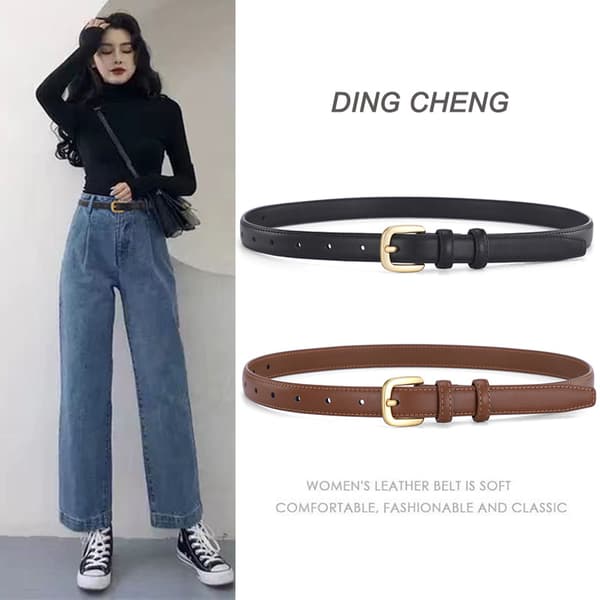 Damebælter til jeans, guldspænde til bukser kjole sort