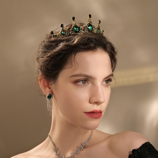 Vintage Grønn Rhinestones Krystall Bryllup Krone Brud Tiara