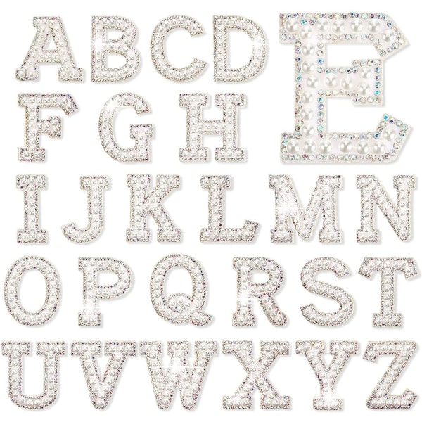 26 st A-Z strykjärn på bokstav pärla strass glitter engelska bokstav lappar S