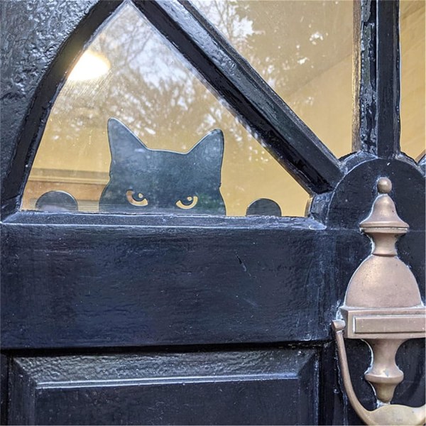 2st svart kattdekorationer, metall trädgårdsgård Peeping svart katt staty, kul