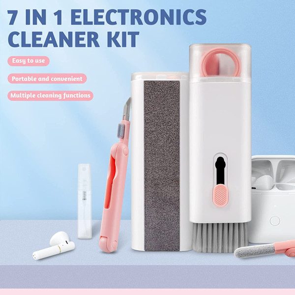 7 i 1 Elektronik Hörlurar Rengörings Kit Bärbar Tangentbord Rengörings Borste Set rosa