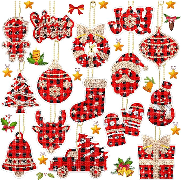 15 Pieces Christmas Diamond Painting Keychain Diamond Painting Ornaments 5D DIY Diamond Painting Keychain Hot Cocoa Christmas Diamond Art Ornaments f