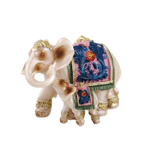 Hvid elfenbensfarvet Feng Shui elefantstatue Mor og Baby Eleph