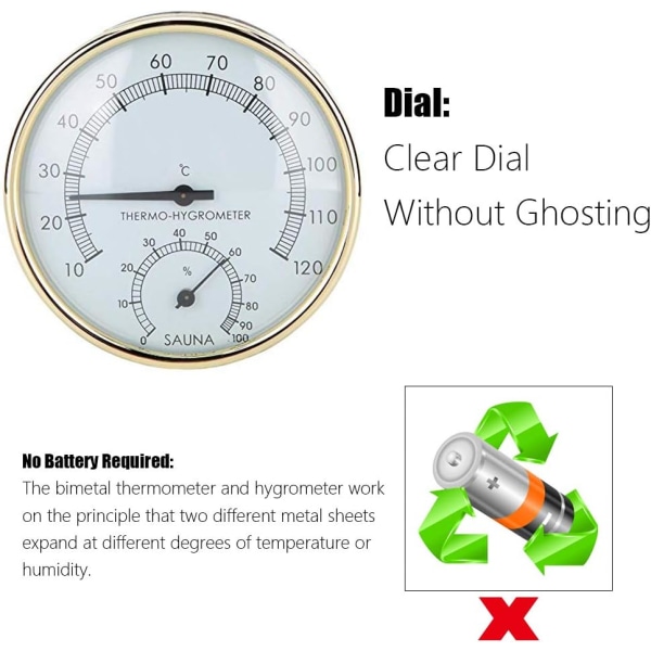 2 i 1 rustfritt stål temperaturmåler indikator damprom badstue rom Th